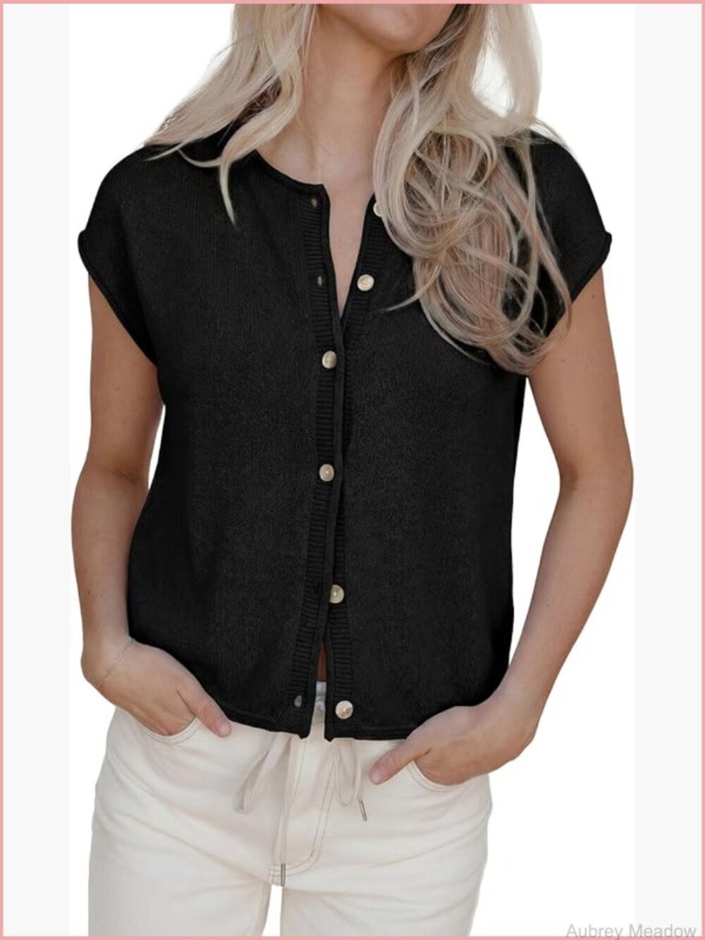 Cap Sleeve Sweater Vest Button Down Lightweight Cardigan Loose Top